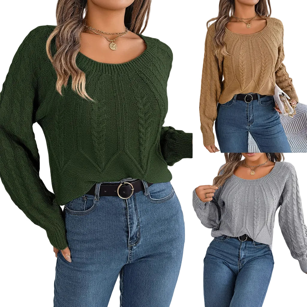 Damen Sweater mit Geometrischem Muster und Rundhalsausschnitt