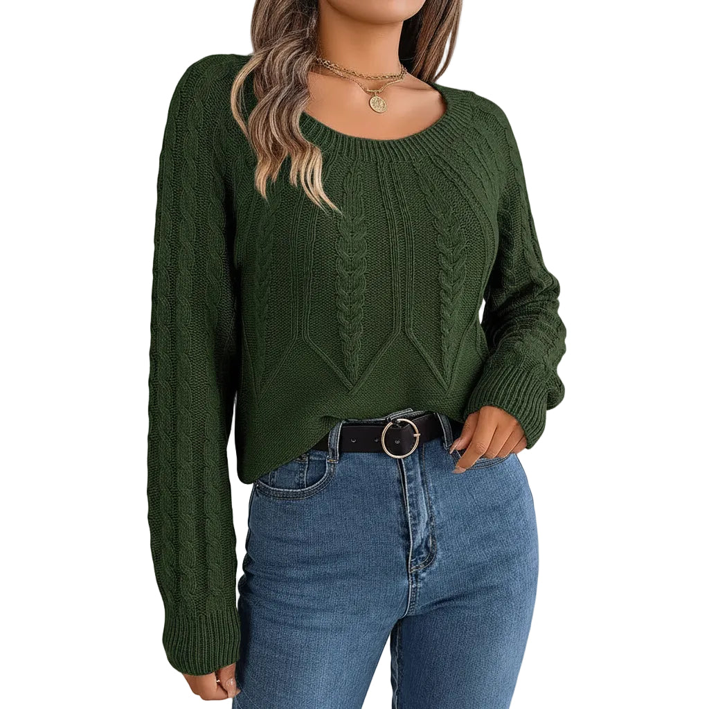 Damen Sweater mit Geometrischem Muster und Rundhalsausschnitt
