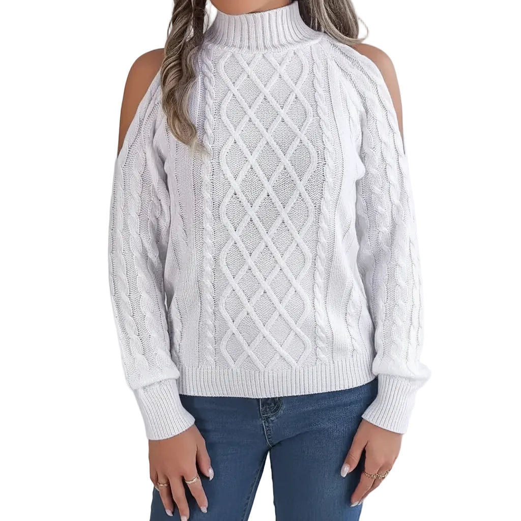 Damen Sweater mit Twistmuster und Schulterfreiem Design