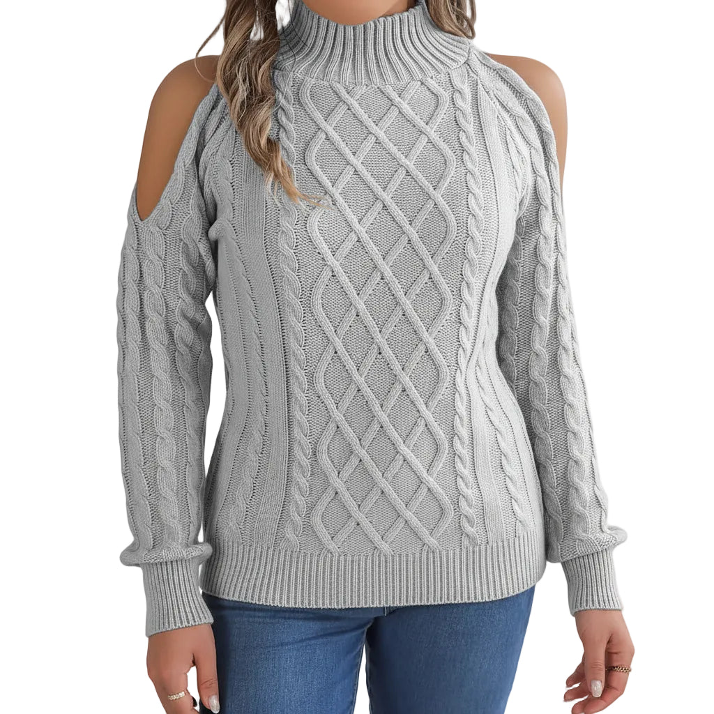 Damen Sweater mit Twistmuster und Schulterfreiem Design